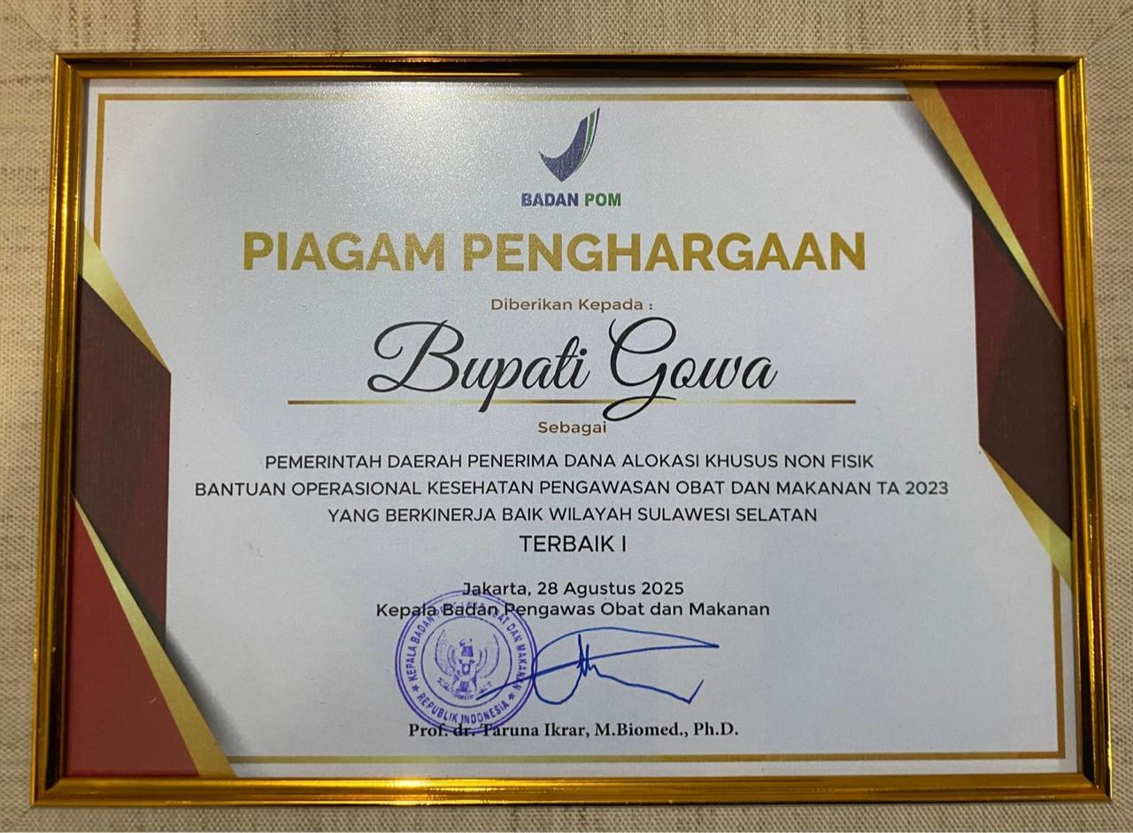 Penghargaan Pengawasan Obat dan Makanan Gowa