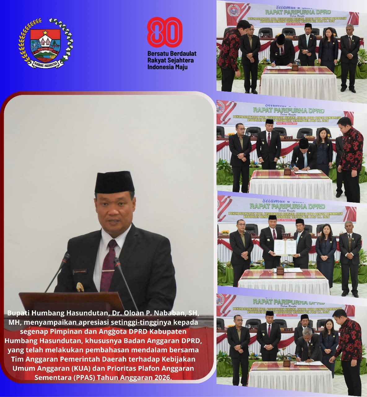 Bupati Humbahas Apresiasi Sinergi DPRD dan Pemkab dalam Kesepakatan KUA-PPAS 2026