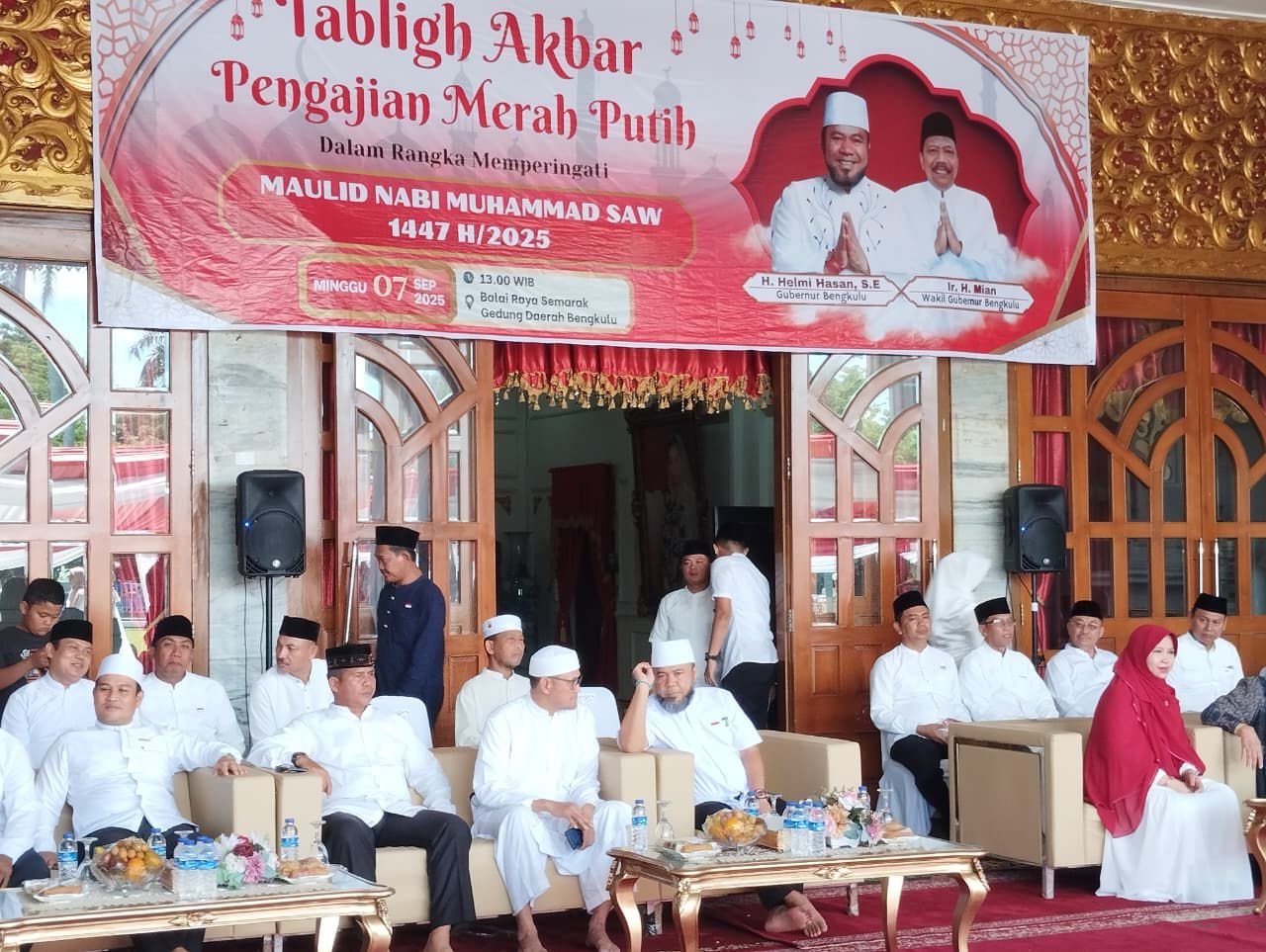 Karo Rena Polda Bengkulu menghadiri Tabligh Akbar Merah Putih Maulid Nabi 1447 H di Balai Raya Semarak.