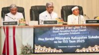 Gubernur Jabar KDM menghadiri Rapat Paripurna Istimewa HJKS ke-155 di Sukabumi.