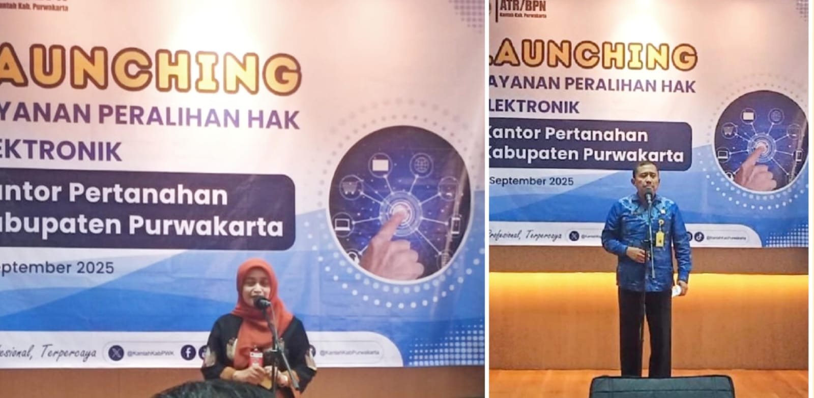 Kepala Bagian Tata Usaha Kantor Wilayah BPN Provinsi Jawa Barat, Epa Mariana, S.IP., M.AP., dan Kepala BPN Kabupaten Purwakarta, Juarin Jaka Sulistyo, A.Ptnh., M.M.,