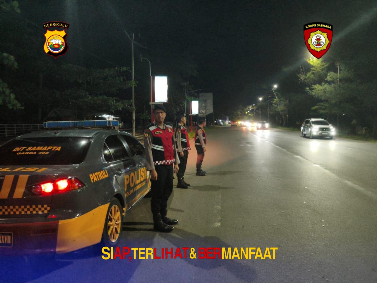 Ditsamapta Polda Bengkulu menggelar patroli malam di Pantai Panjang untuk mencegah balap liar, premanisme, dan kejahatan 3C.
