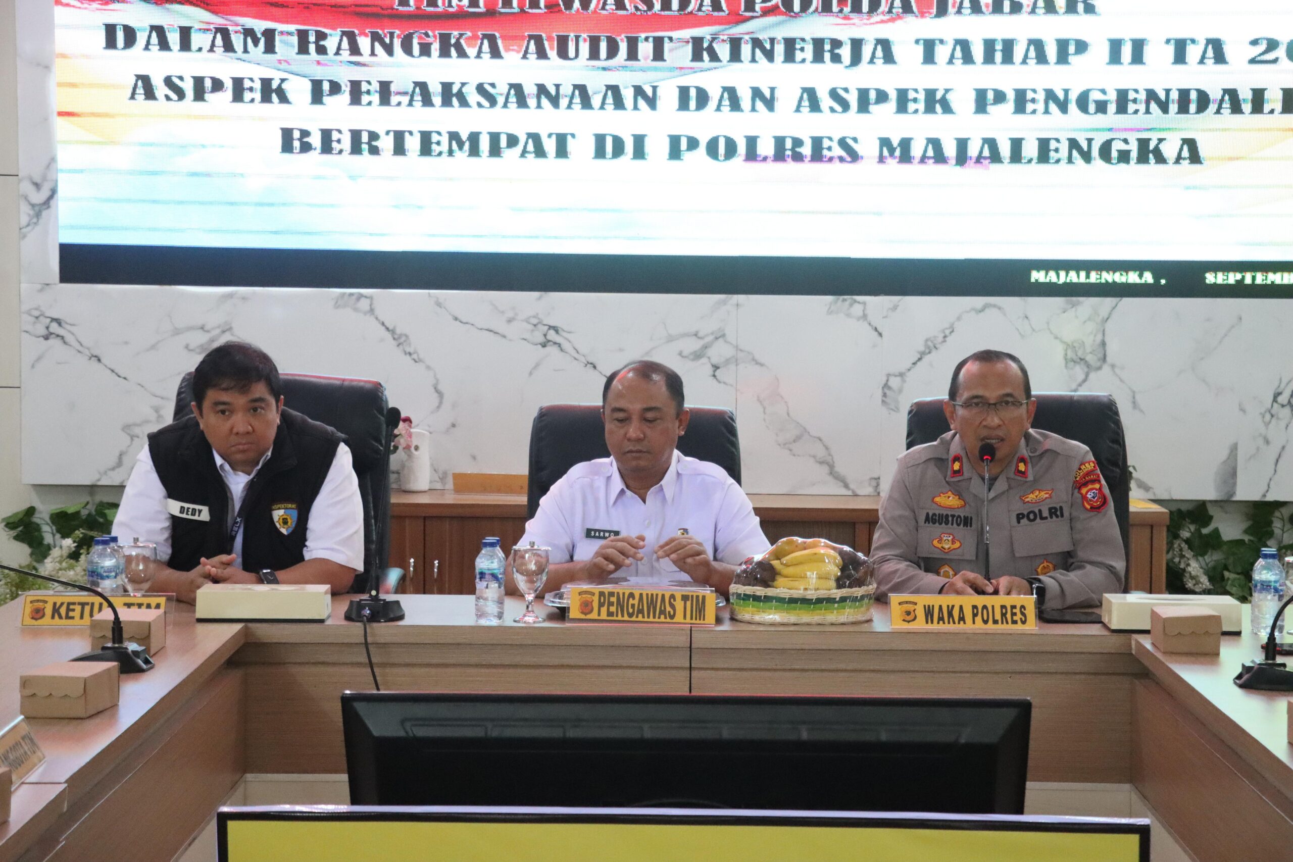 Polres Majalengka menyambut Tim Wasrik Tahap II Itwasda Polda Jabar di Aula Sindangkasih.