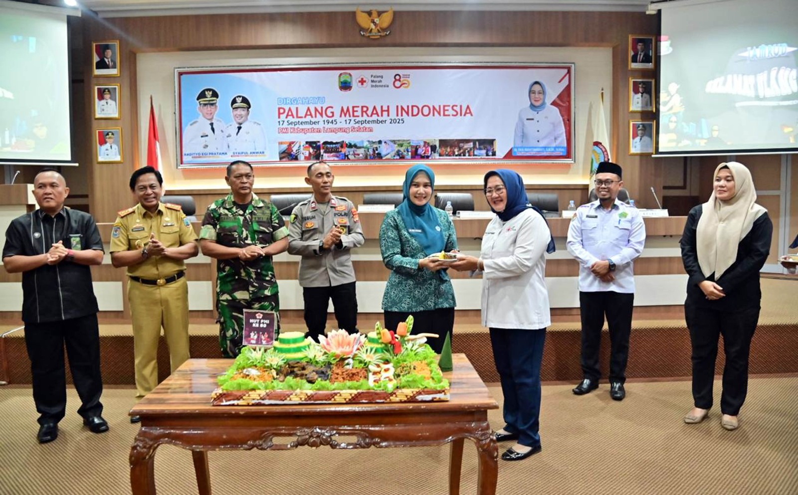 PMI Kabupaten Lampung Selatan memperingati HUT ke-80 di Aula Rajabasa, Kantor Bupati setempat, Selasa (30/9/2025).