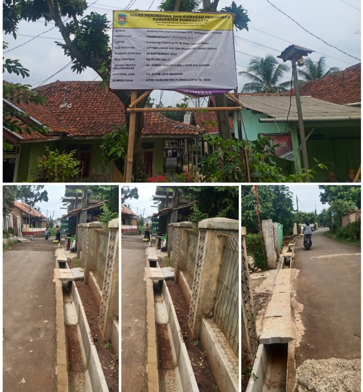 Proyek drainase Rp 100 juta di Kampung Ciserang, Purwakarta, mangkrak beberapa hari pasca dimulai.
