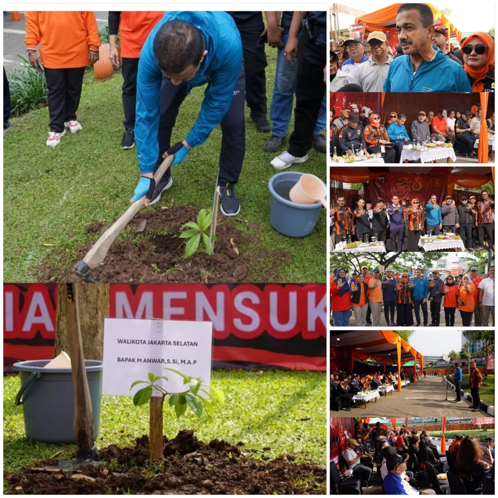 Walikota Jakarta Selatan M Anwar menanam pohon di pinggir Kali Ciliwung dalam acara Susur, Syukur, dan Sejarah Pemuda Pancasila