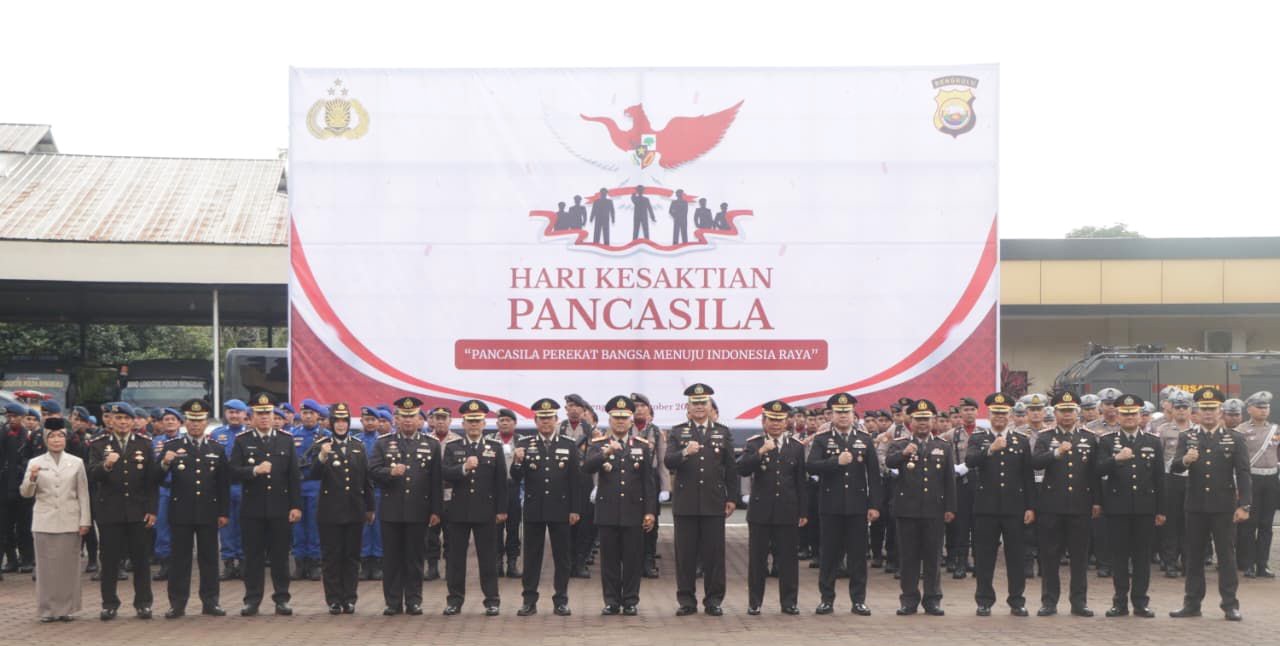 Upacara peringatan Hari Kesaktian Pancasila di Lapangan Anton Soedjarwo Polda Bengkulu, Rabu (1/10/2025) pukul 07.30 WIB.