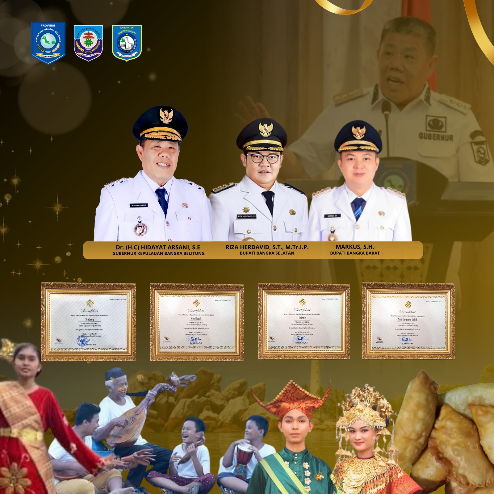 Empat warisan budaya Bangka Belitung resmi ditetapkan sebagai Warisan Budaya Takbenda Indonesia Tahun 2025 oleh Kementerian Kebudayaan RI.