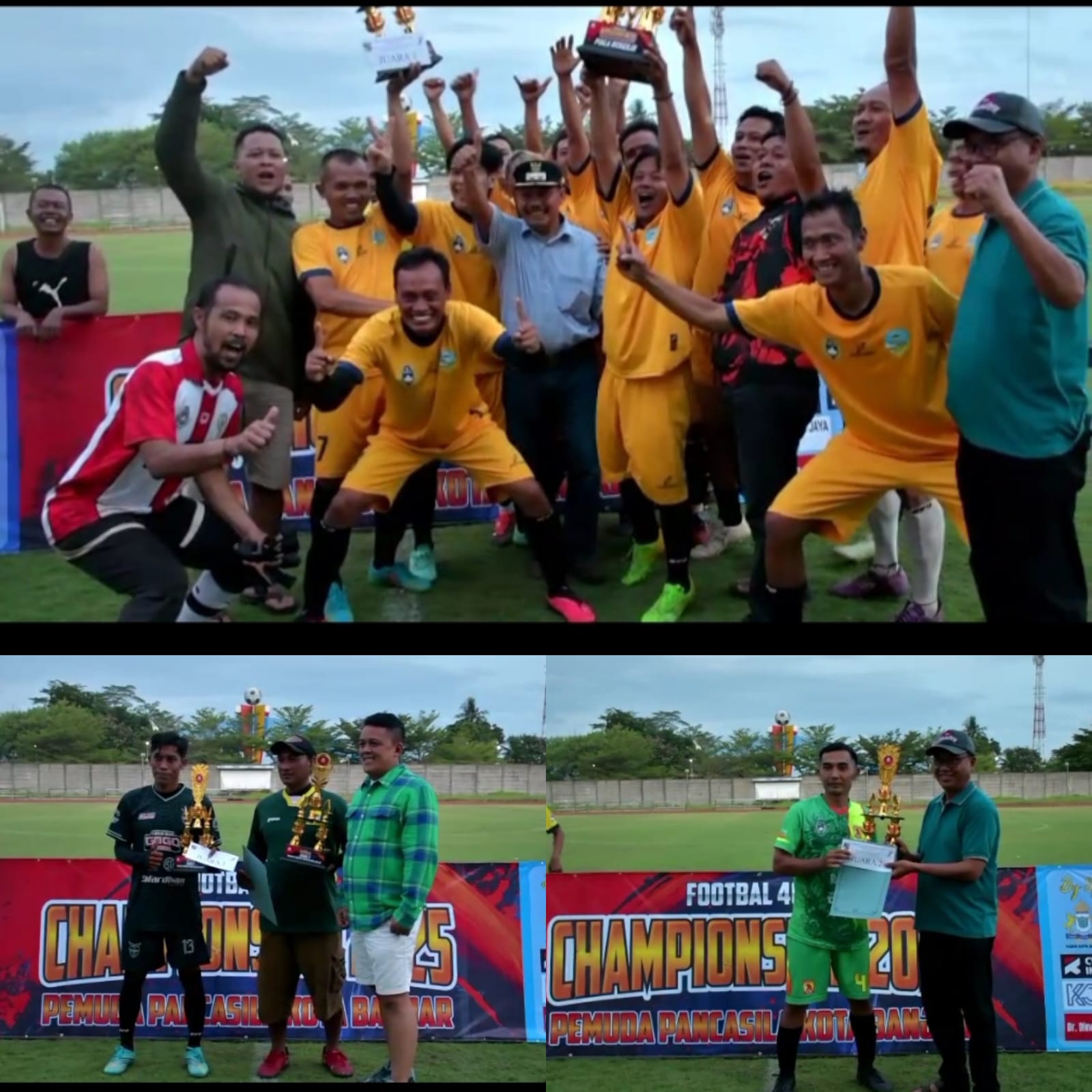 Wakil Wali Kota Banjar menutup Turnamen Sepak Bola U-40 Pemuda Pancasila 2025 hasil kolaborasi MPC Pemuda Pancasila dan DPC KAI Kota Banjar.