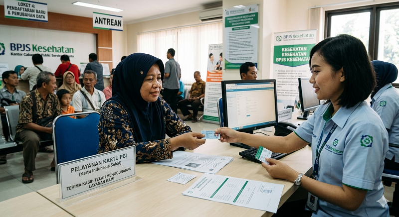 Ilustrasi kartu BPJS Kesehatan PBI dan Non-PBI yang menunjukkan perbedaan kepesertaan.