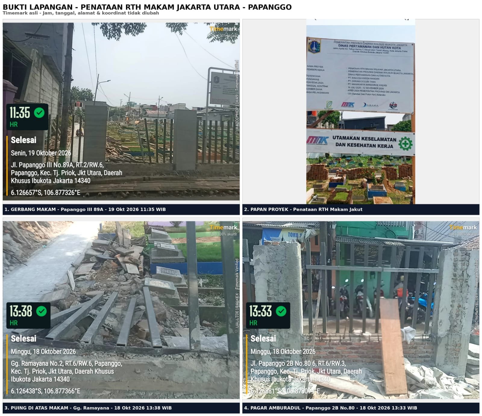 IMG 20261019 WA0073 Proyek Penataan RTH Makam Wilayah Jakarta Utara di Jalan Papanggo III RT 006/RW 003, Kelurahan Papanggo, Kecamatan Tanjung Priok, menuai sorotan warga.