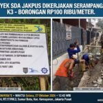 Proyek pembangunan saluran drainase di Jalan Mustika Raya, Kelurahan Sumur Batu, Kecamatan Kemayoran, Jakarta Pusat, menuai sorotan.
